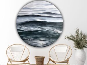 Silver ripples - large realistic water painting on round canva