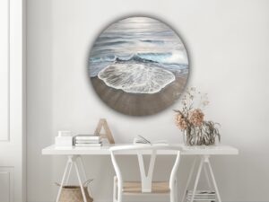 Pearl Tide - original ocean wave painting on round canvas