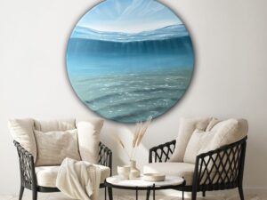 Escape - original clear tropical water painting on round canvas