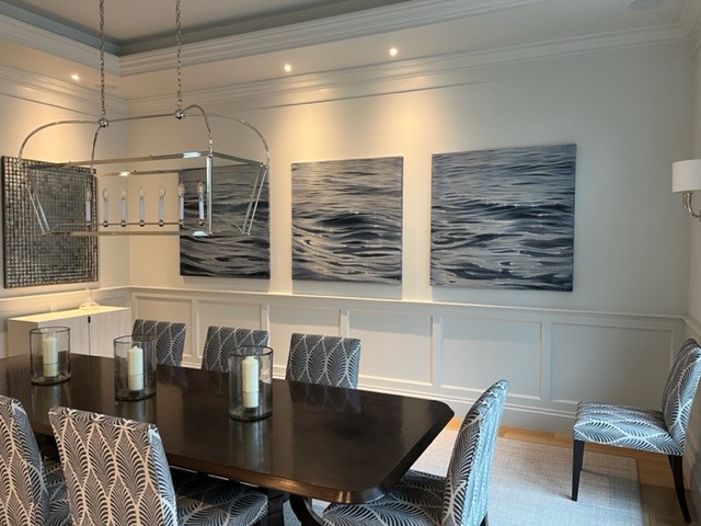 Custom triptych - The Light of the Tides in collectors dining room