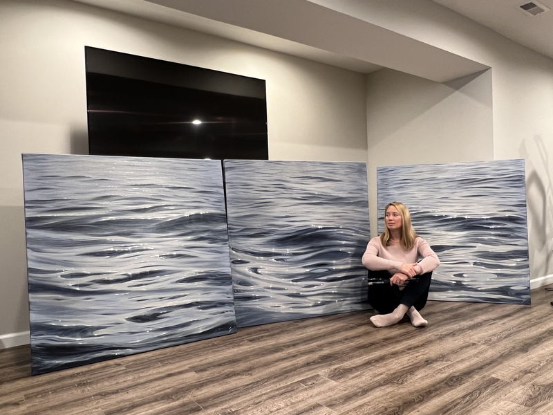 The Light of the Tides - custom ocean triptych painting